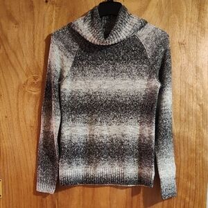 Columbia Womens Chunky Cowl Neck Sweater Ombre Gray White Cotton Blend Medium